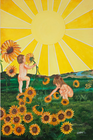 Painting titled "El Sol" by Sandra Osaer, Original Artwork, Acrylic