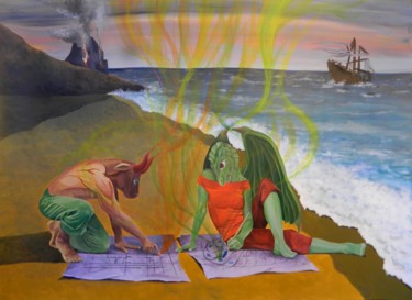 Pintura titulada "El Hombre Toro y la…" por Sandra Tysak, Obra de arte original, Acrílico