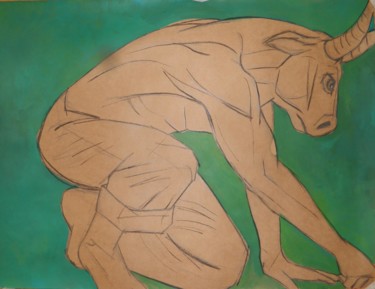 Dibujo titulada "Hombre Toro" por Sandra Tysak, Obra de arte original, Carbón