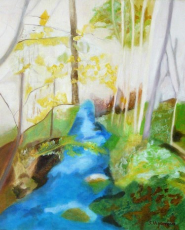 Pittura intitolato "Au bord du ruisseau…" da Sandra Vigouroux, Opera d'arte originale, Olio