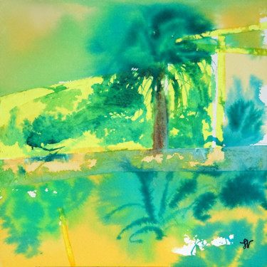 Malerei mit dem Titel "Le palmier" von Sandra Vigouroux, Original-Kunstwerk, Aquarell
