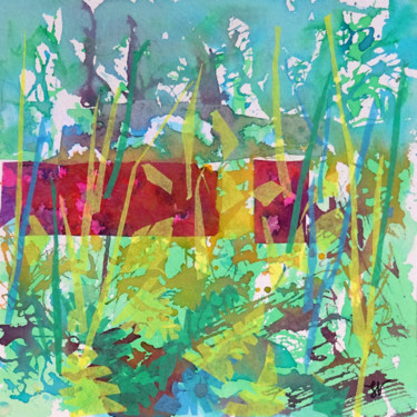 Malerei mit dem Titel "La verrière du jard…" von Sandra Vigouroux, Original-Kunstwerk, Aquarell