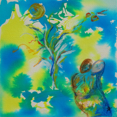 Painting titled "L'étreinte sous les…" by Sandra Vigouroux, Original Artwork, Watercolor