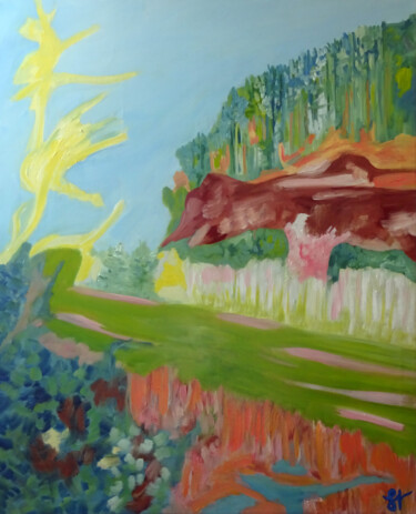 Malerei mit dem Titel "Près de la cascade…" von Sandra Vigouroux, Original-Kunstwerk, Öl