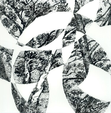 Zeichnungen mit dem Titel "Les arbres de Pougna" von Sandra Vigouroux, Original-Kunstwerk, Tinte