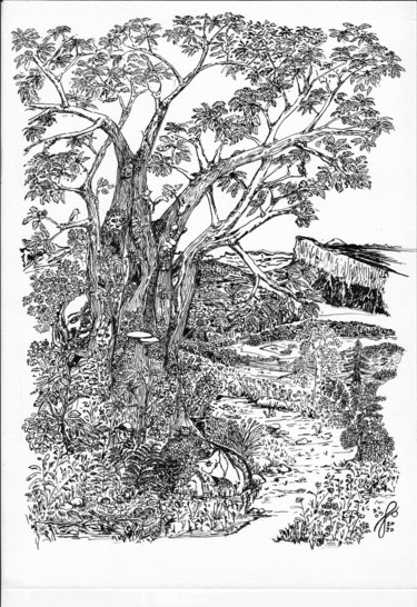 Drawing titled "Châtaignes" by Fred Armanet, Original Artwork, Ink
