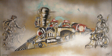 Painting titled "Gare de Limoges Loc…" by Sandrine Audevard, Original Artwork, Acrylic Mounted on Wood Stretcher frame