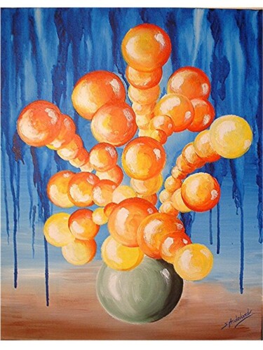 Peinture intitulée "fleurs en boules" par Sandrine Audevard, Œuvre d'art originale, Huile