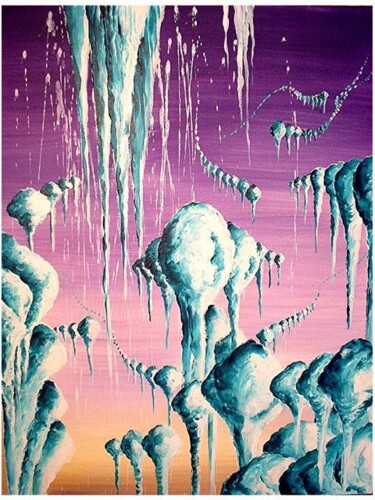 Painting titled "stalagtites emeraud…" by Sandrine Audevard, Original Artwork, Oil