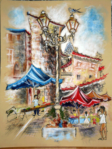 Painting titled "Marché à Périgueux…" by Sandrine Audevard, Original Artwork