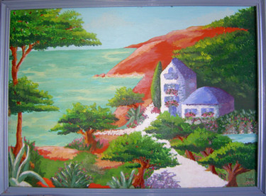 Peinture intitulée "collines-rouge.jpg" par Saba, Œuvre d'art originale