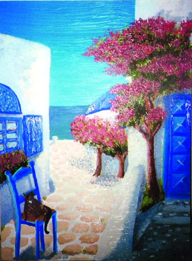 Peinture intitulée "Rue Grecque" par Saba, Œuvre d'art originale