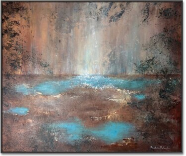 Painting titled "Cascade 3" by Sandrine Belmont, Original Artwork, Acrylic Mounted on Wood Stretcher frame