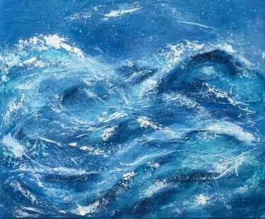 Painting titled "Blue storm" by Sandrine Belmont, Original Artwork, Acrylic Mounted on Wood Stretcher frame