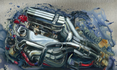 Painting titled "FORD ROUSH" by Sandrine Blondel, Original Artwork, Acrylic Mounted on Metal