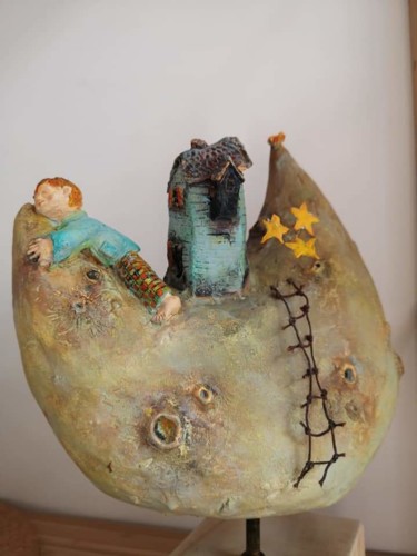 雕塑 标题为“Le petit rêveur et…” 由Sandrine De Zorzi, 原创艺术品, 粘土