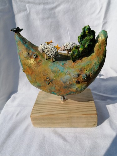 Sculpture titled "Les moutons" by Sandrine De Zorzi, Original Artwork, Clay