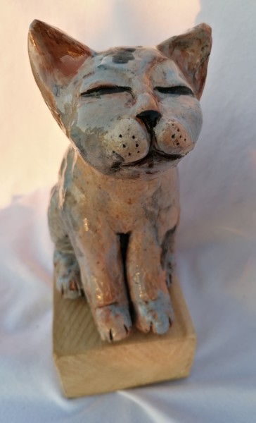 Sculpture titled "Chat émaillé" by Sandrine De Zorzi, Original Artwork, Clay