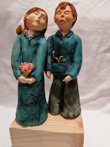 "Le couple" başlıklı Heykel Sandrine De Zorzi tarafından, Orijinal sanat, Kil
