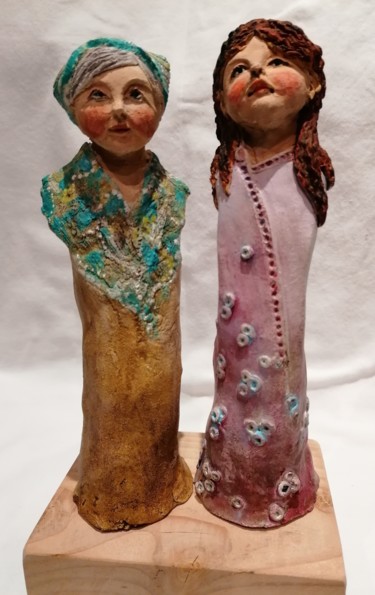 雕塑 标题为“La mère et la fille” 由Sandrine De Zorzi, 原创艺术品, 粘土