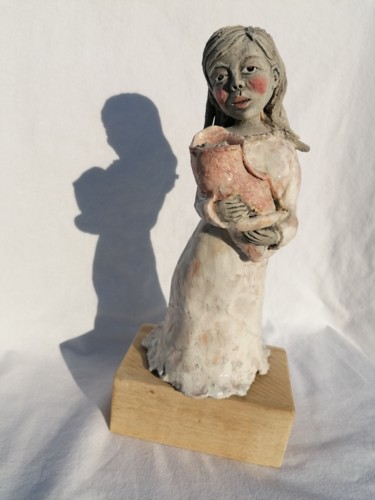 Sculpture titled "La mère et l'enfant…" by Sandrine De Zorzi, Original Artwork, Clay