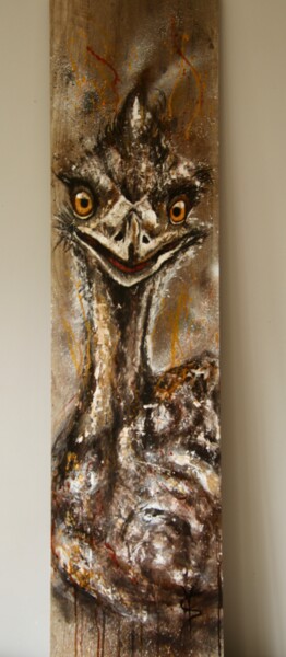 Pintura titulada "L’émeu espiègle" por Sandrine Demailly, Obra de arte original, Acrílico Montado en Panel de madera