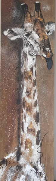 Peinture intitulée "La girafe" par Sandrine Demailly, Œuvre d'art originale, Encre Monté sur Panneau de bois