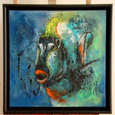 Painting titled "Poisson bleu" by Sandrine Demailly, Original Artwork, Ink Mounted on Wood Stretcher frame