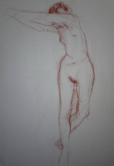 Disegno intitolato "nu, bras de côté, à…" da Sandrine Gateau, Opera d'arte originale