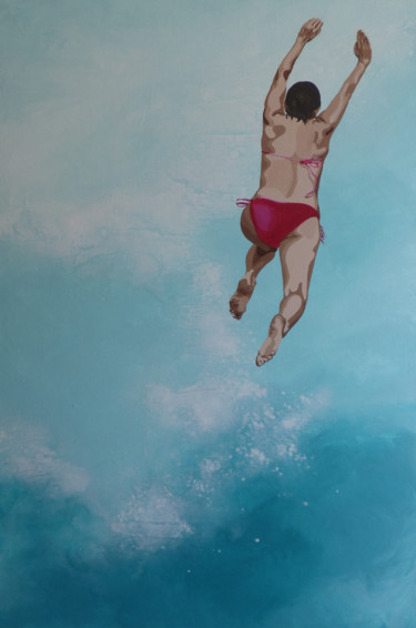 Painting titled ""saut libre 3"" by Sandrine Gergaud, Original Artwork, Acrylic Mounted on Wood Stretcher frame