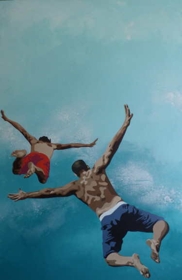 Malarstwo zatytułowany „"saut libre 2"” autorstwa Sandrine Gergaud, Oryginalna praca, Akryl Zamontowany na Drewniana rama no…