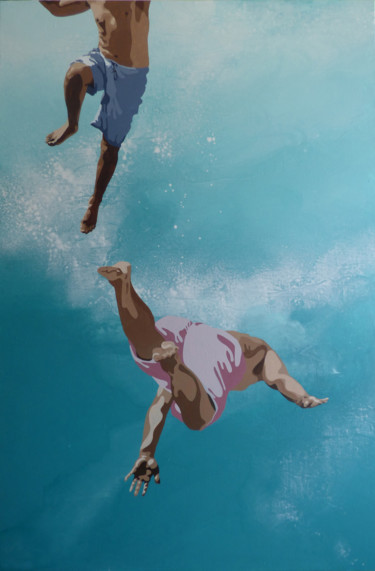 Pittura intitolato ""saut libre 1"" da Sandrine Gergaud, Opera d'arte originale, Acrilico Montato su Telaio per barella in l…