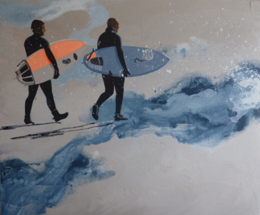 Schilderij getiteld ""surfs d'hiver"" door Sandrine Gergaud, Origineel Kunstwerk, Acryl Gemonteerd op Frame voor houten bran…