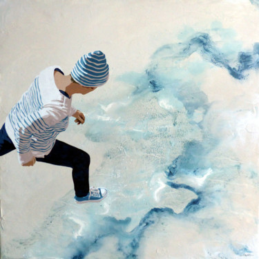 Картина под названием ""course sur plage d…" - Sandrine Gergaud, Подлинное произведение искусства, Акрил Установлен на Дерев…