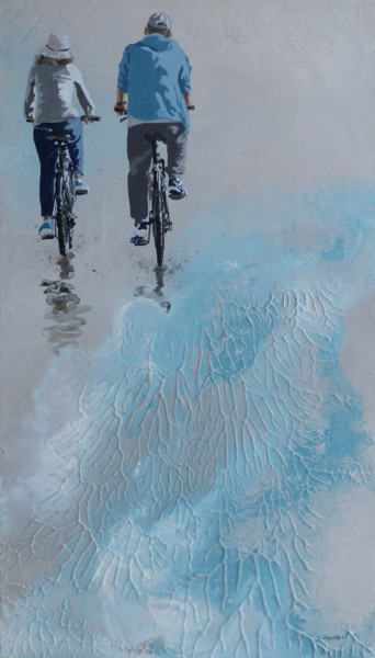 Pintura intitulada ""vélos pour nuages"" por Sandrine Gergaud, Obras de arte originais, Acrílico Montado em Armação em madei…