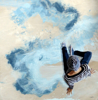 Painting titled "introspection iodée" by Sandrine Gergaud, Original Artwork, Acrylic Mounted on Wood Stretcher frame