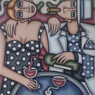 Картина под названием "Bordeaux en duo" - Guena, Подлинное произведение искусства, Акрил