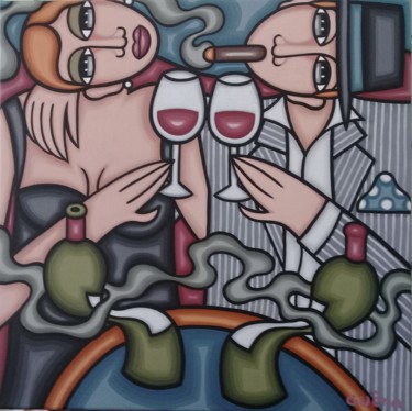 Peinture intitulée "Bordeaux et cigare" par Guena, Œuvre d'art originale, Acrylique