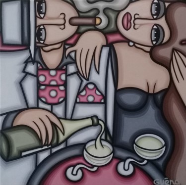 Painting titled "Champagne et cigare" by Guena, Original Artwork, Acrylic