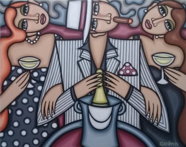 Peinture intitulée "Champagne et compag…" par Guena, Œuvre d'art originale, Acrylique