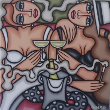 Malerei mit dem Titel "Coupes de champagne" von Guena, Original-Kunstwerk, Acryl