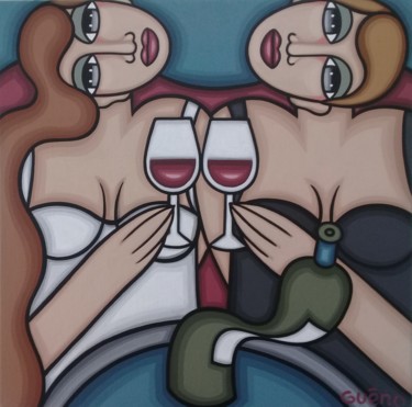 Peinture intitulée "Femmes Bordeaux" par Guena, Œuvre d'art originale, Acrylique