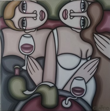 Painting titled "Femme Bordeaux" by Guena, Original Artwork, Acrylic