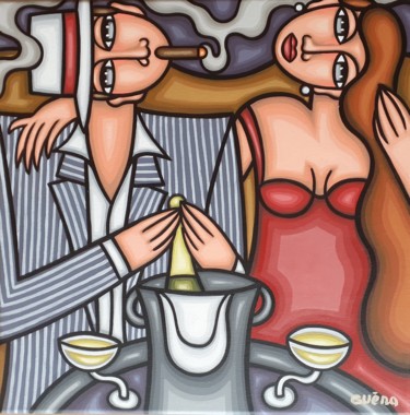 Peinture intitulée "Soirée et champagne" par Guena, Œuvre d'art originale, Acrylique