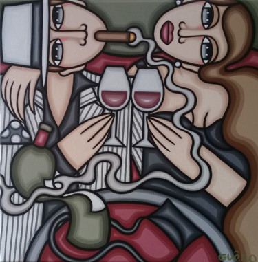 Peinture intitulée "Vin de Bordeaux" par Guena, Œuvre d'art originale, Acrylique