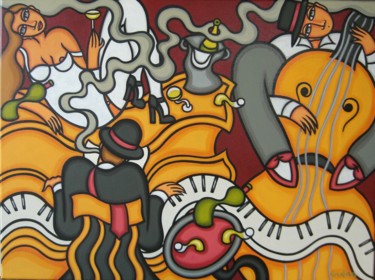 Schilderij getiteld "Jazz club" door Guena, Origineel Kunstwerk, Acryl