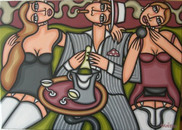 Peinture intitulée "La soirée Champagne" par Guena, Œuvre d'art originale, Acrylique