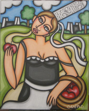 Peinture intitulée "Bigoudène aux pommes" par Guena, Œuvre d'art originale, Acrylique