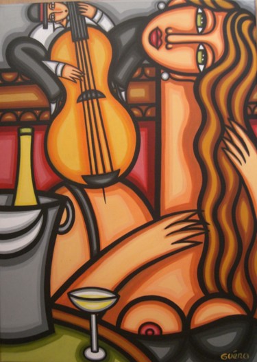 Peinture intitulée "Contrebasse et cham…" par Guena, Œuvre d'art originale, Acrylique