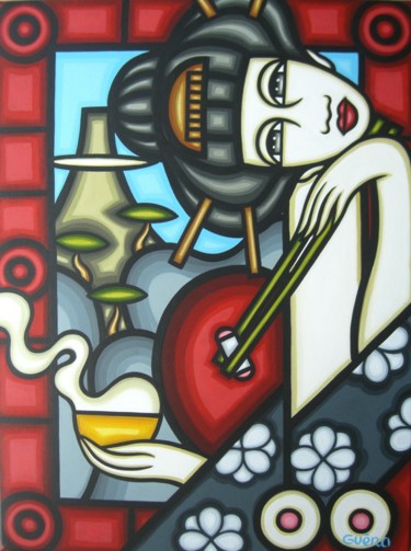 Painting titled "Geisha, sushi et mo…" by Guena, Original Artwork, Acrylic